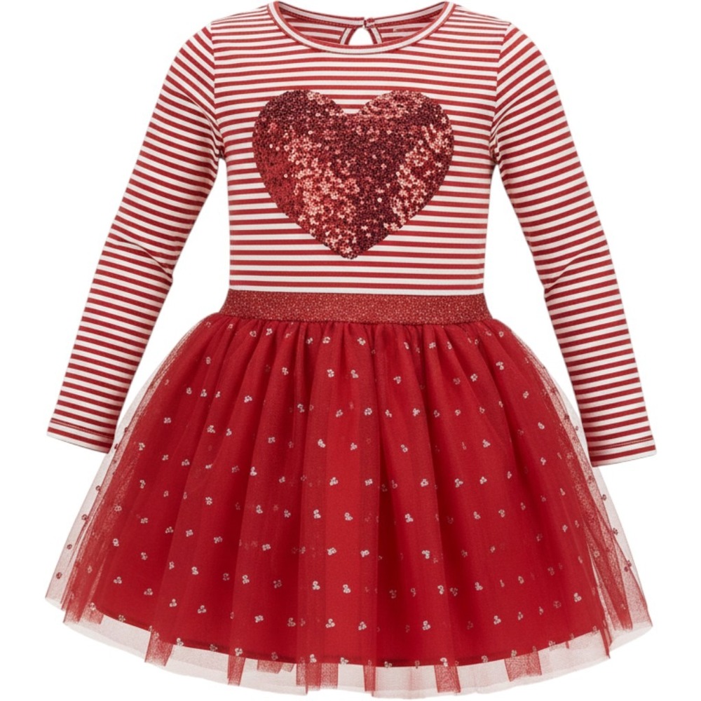 btween Heart Tutu Dress Girls Size 6 Red White Striped Long Sleeve Glitter